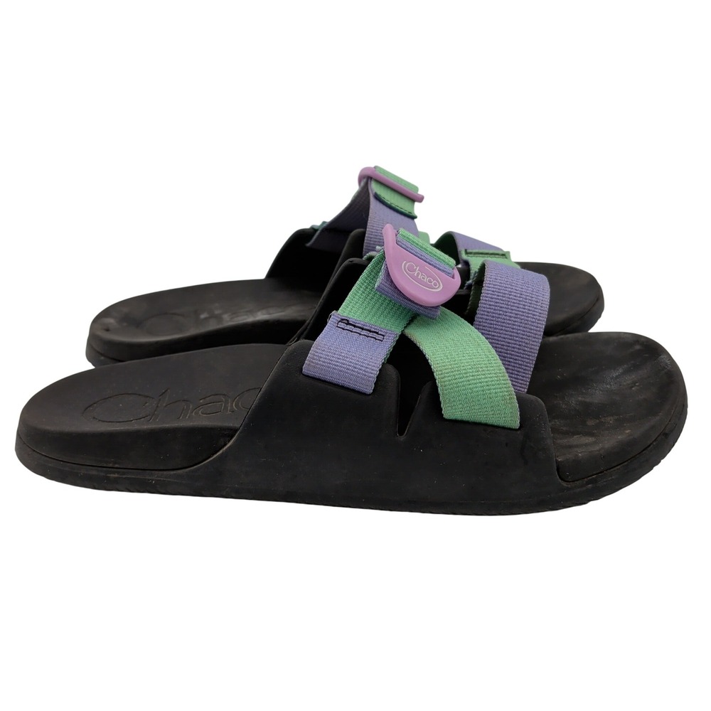 Chaco Chillos Slide Sandals Women 9 Black Green Purple Colorblock Straps J106604